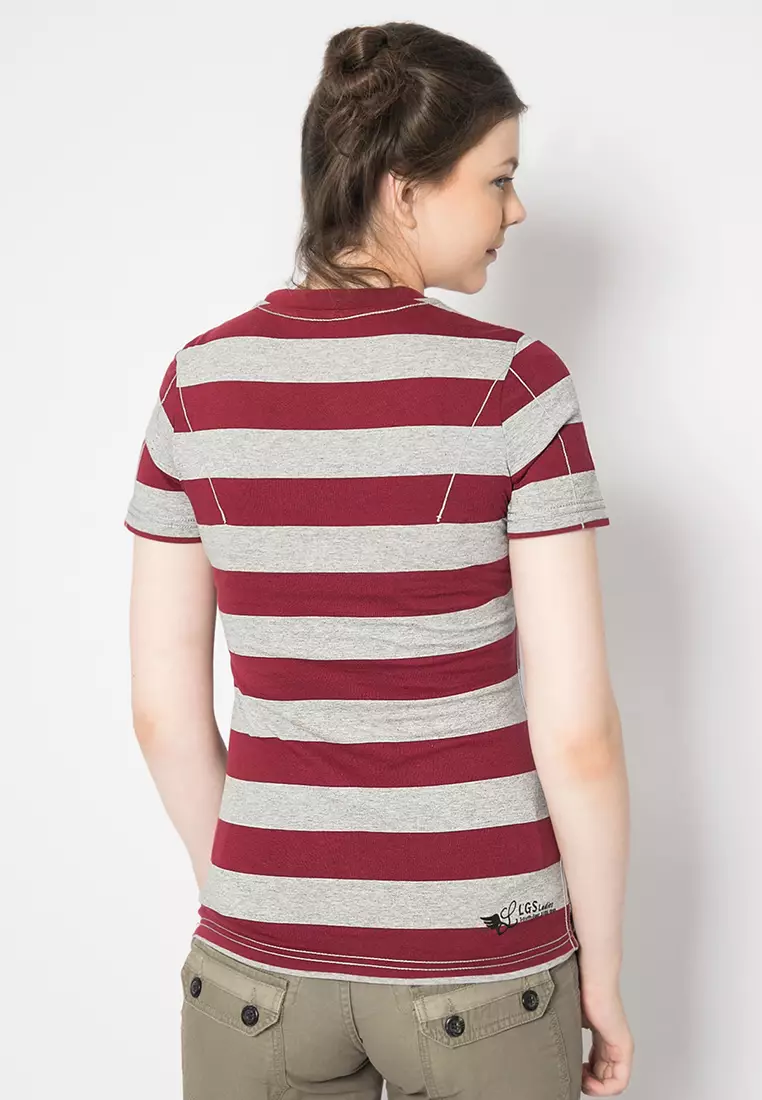 LGS Kaos Casual Wanita Lengan Pendek Salur Sablon LTS.520.T742M.079.C