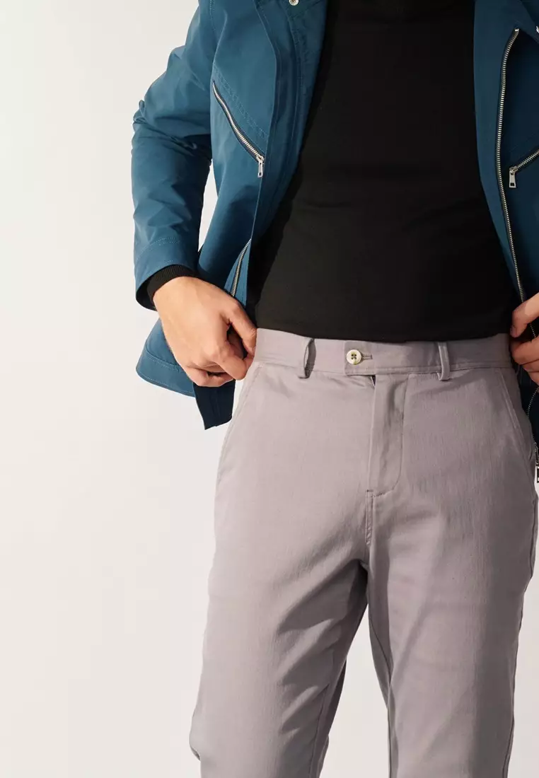 Dusty Blue Slim-Fit Stretch Chinos