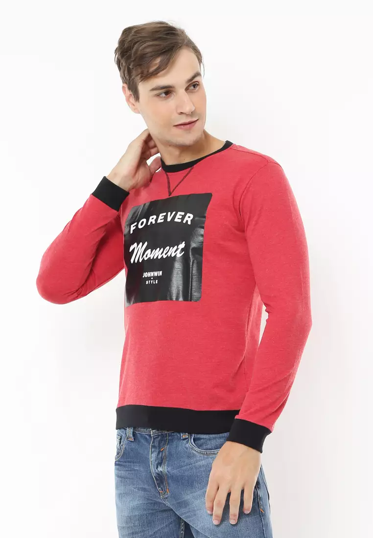 Johnwin - Slim Fit - Kaos Casual - Moment - Merah - ATS.622.M246.01.C-L/S