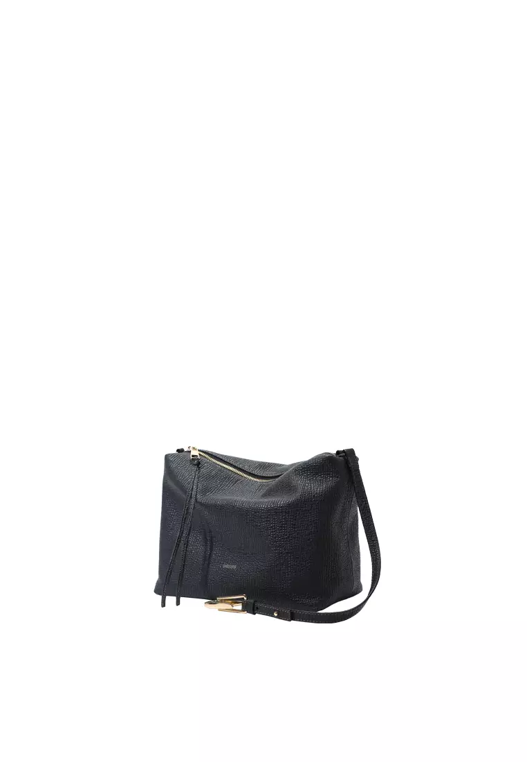 Clip Hobo Bag - Embossed Black