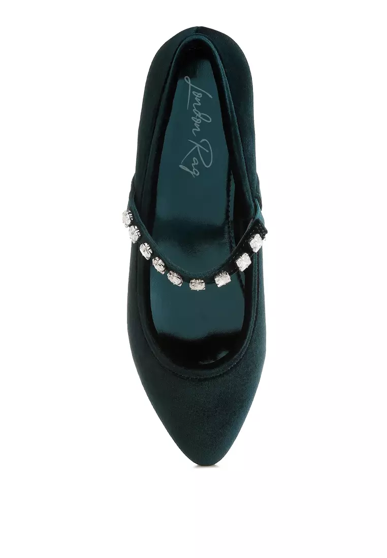 Sepatu Balerina Mary Jane Beludru Warna Hijau