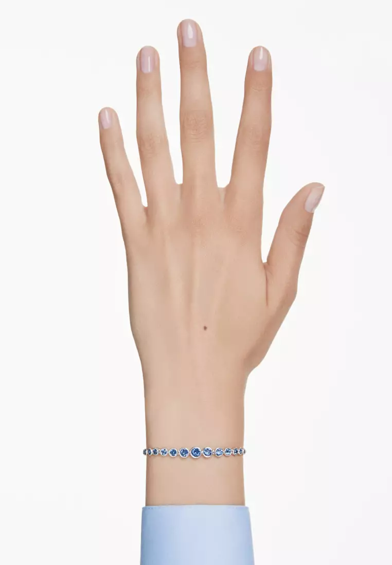 Imber Tennis bracelet, Mixed round cuts, Blue, Rhodium plated