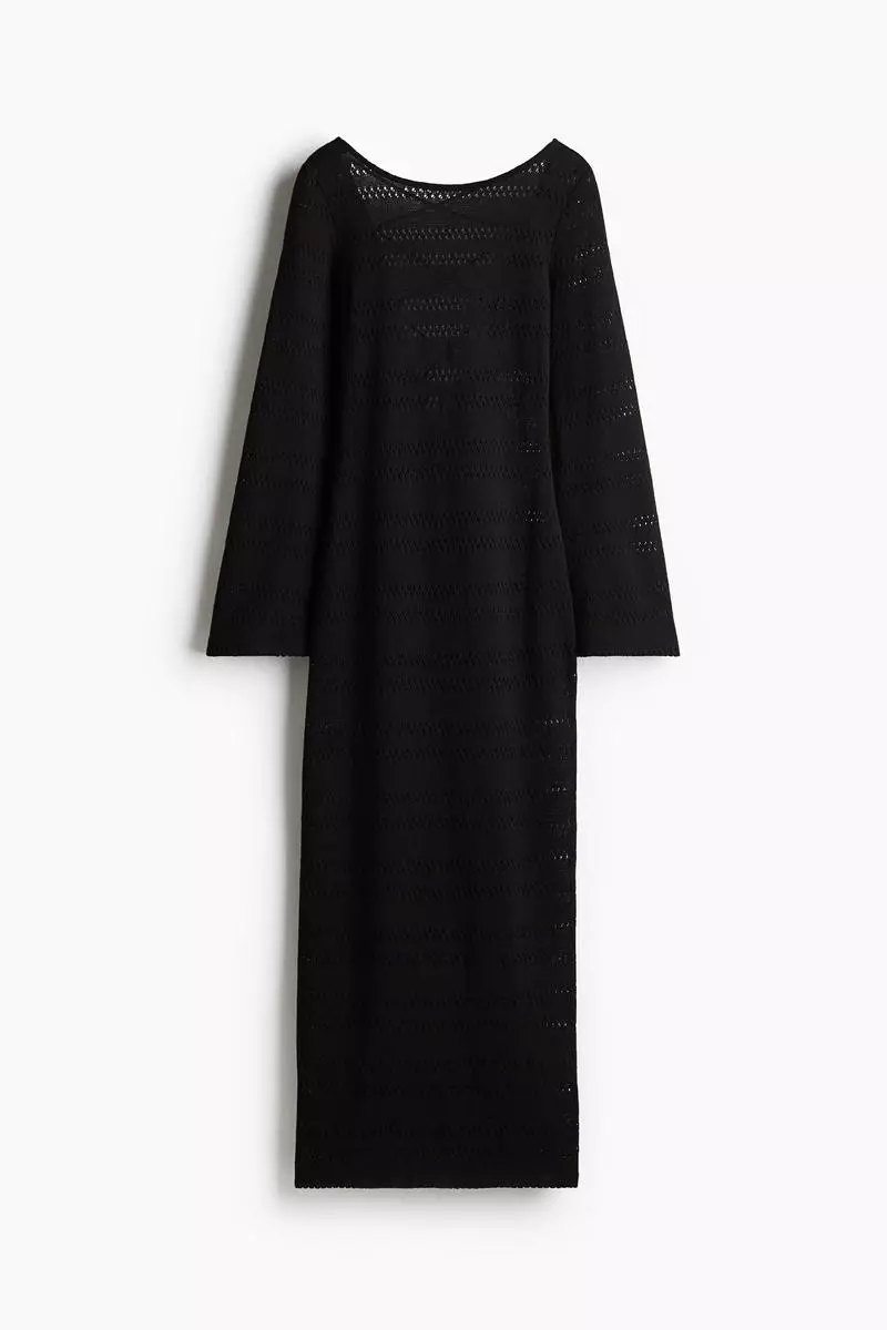 Lacing-detail hole-knit dress