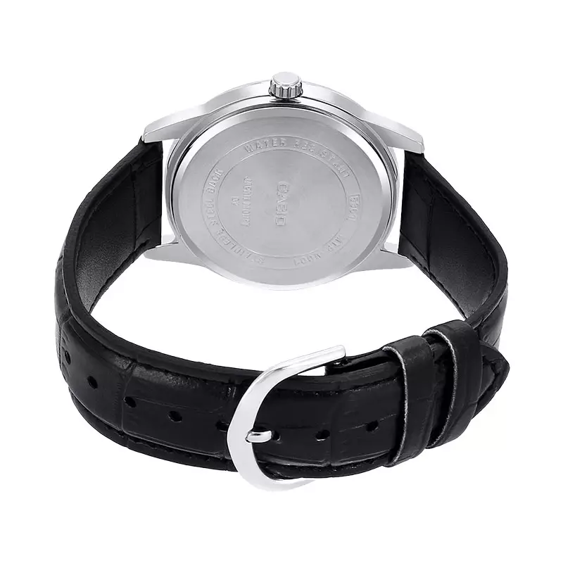 Jam Tangan Wanita Casio Standard LTP-V001L-7BUDF LTPV001 LTP-V001L Silver Dial Black Leather Band