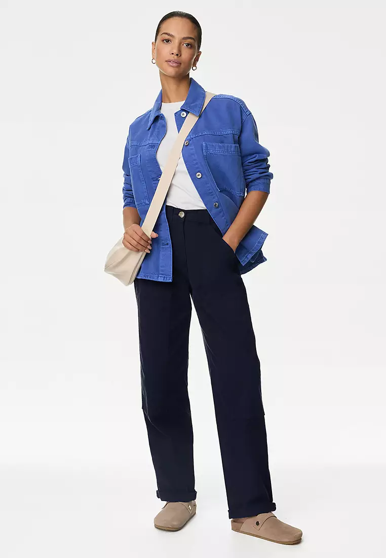 Cotton Rich Relaxed Straight Trousers