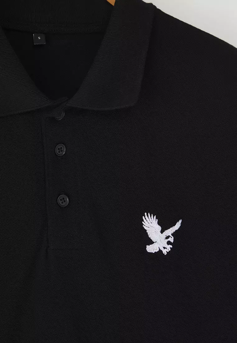 Eagle Embroidery Detailed Polo Neck T-Shirt