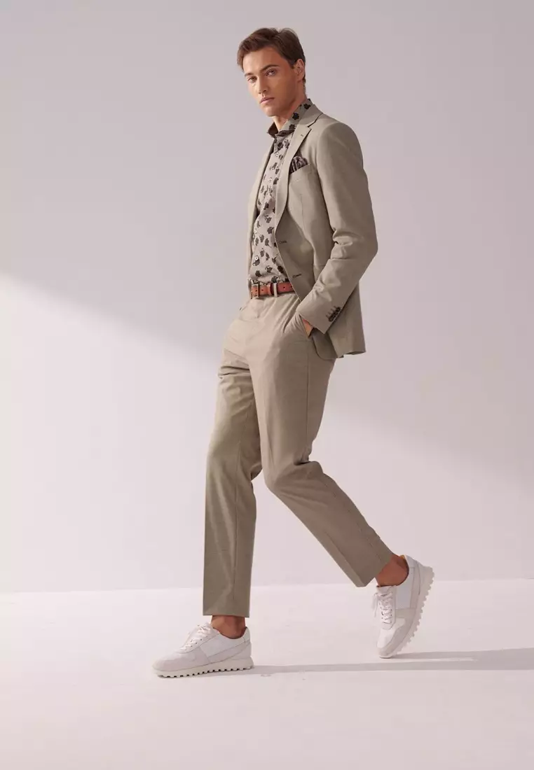 Khaki Houndstooth Tailored Suit