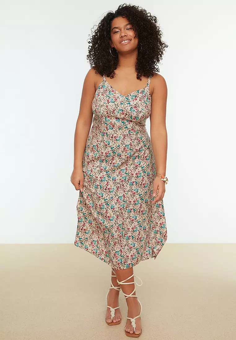 Buy Trendyol Plus Size Floral Woven Dress in Beige 2024 Online