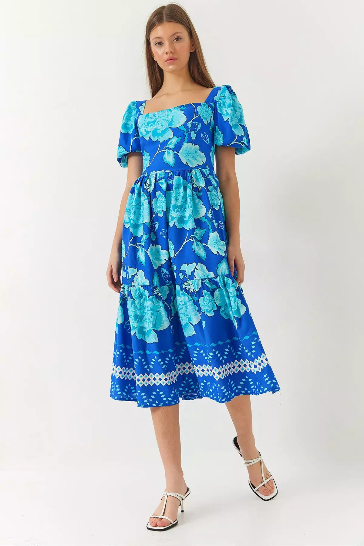 Women's Watermelon Sleeve Square Neck Patterned Tericotone Dress 60261412