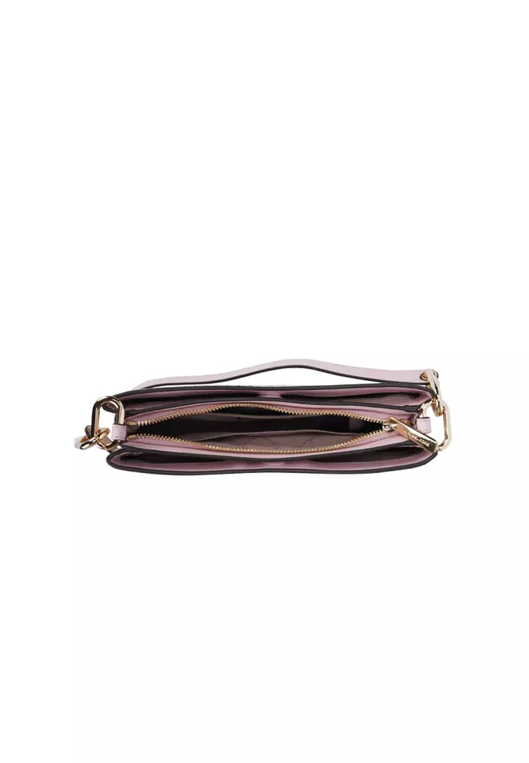 Ladies' Shoulder Bag in Vanilla Color with Pink 35H1G9TC8B