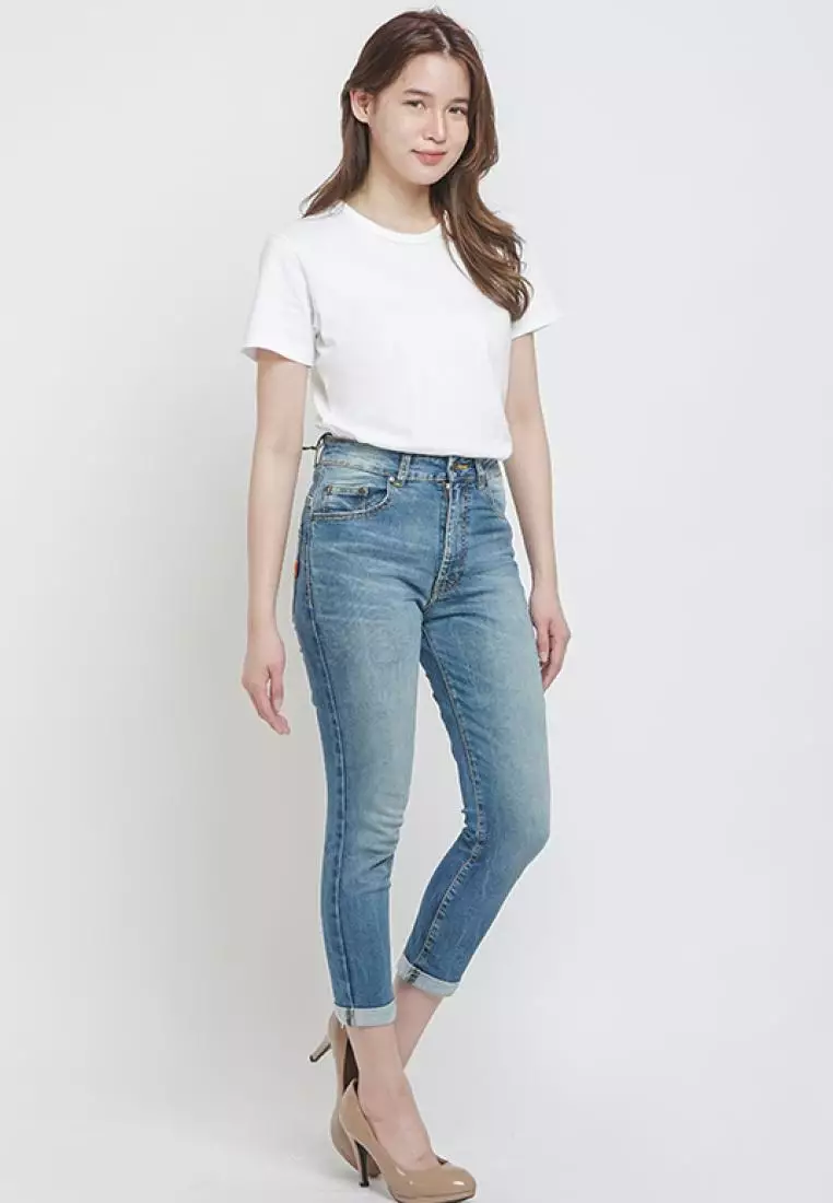 Jual DUST DUST High Rise ⅞ Skinny Jeans Biru Comfease (D. 3370-HR ...