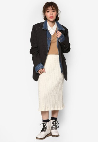 韓esprit 京站系時尚丹寧西裝拼接外套, 服飾, 丹寧外套