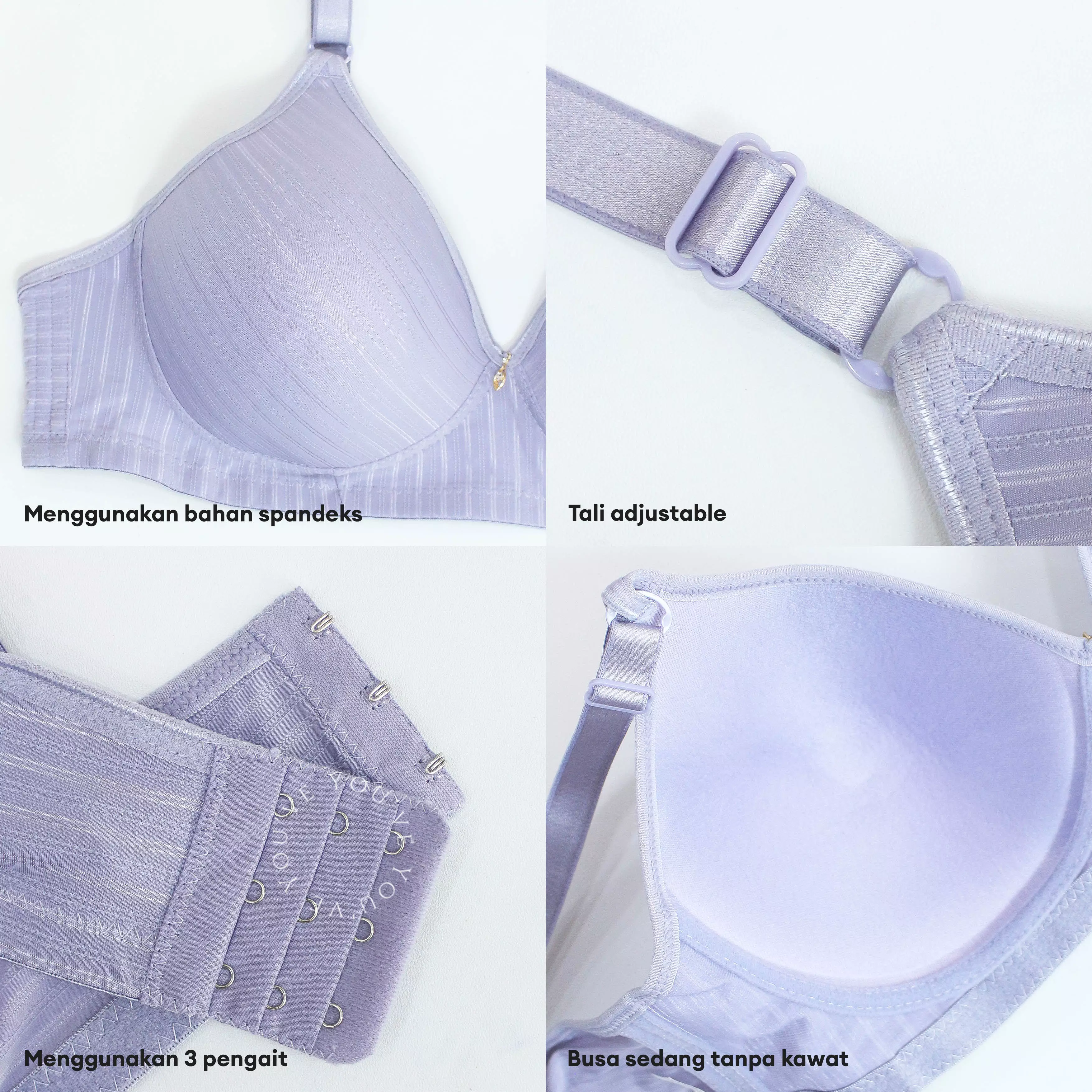 YouHave ( You’ve ) BH Bra Jumbo Wanita Tanpa Kawat Cup C D Jumbo Motif Garis Women Glossy Beha Besar 100182