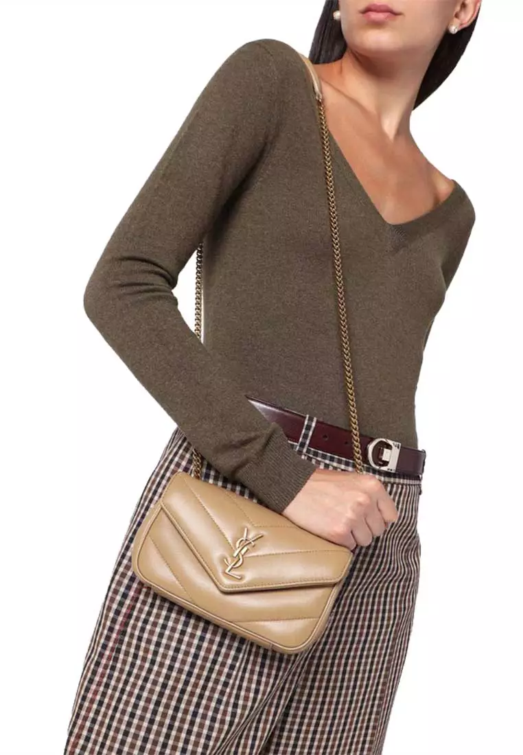 YSL Loulou Mini Chain Bag In Quilted Lambskin Beige 821749AAEAX