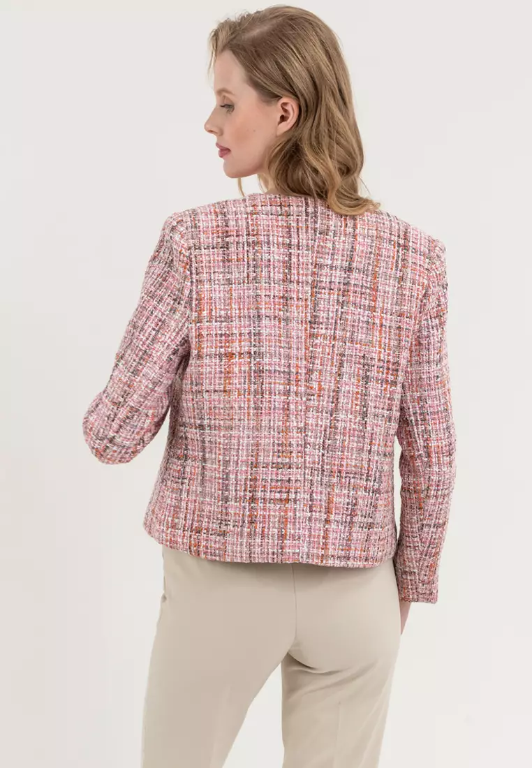 Elegant Collarless Tweed Blazer