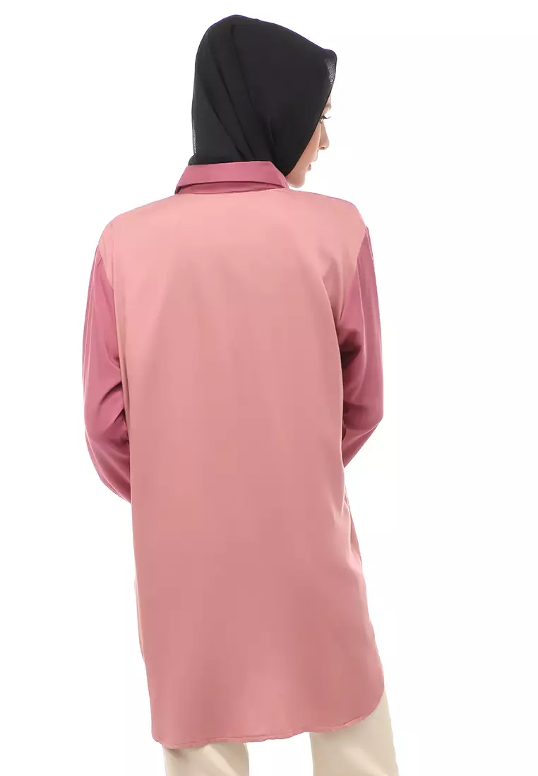 Azika Tunik Muslimah Atasan Wanita Dual Tone Color Relaxed Fit - Pink 005