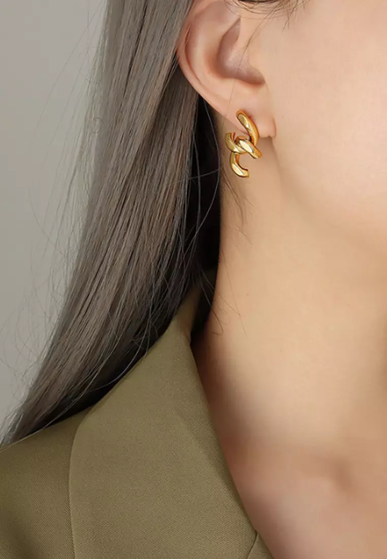 Gold earrings with ear on sale chain