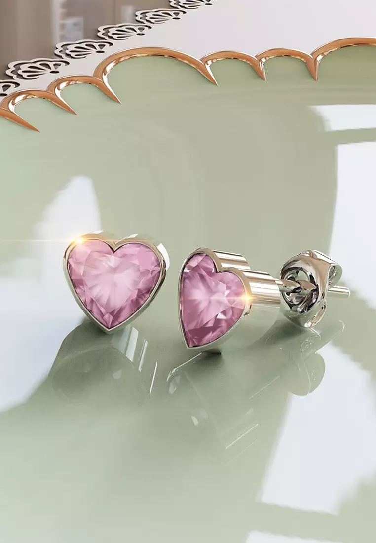 Heart Bezel Studs Pink