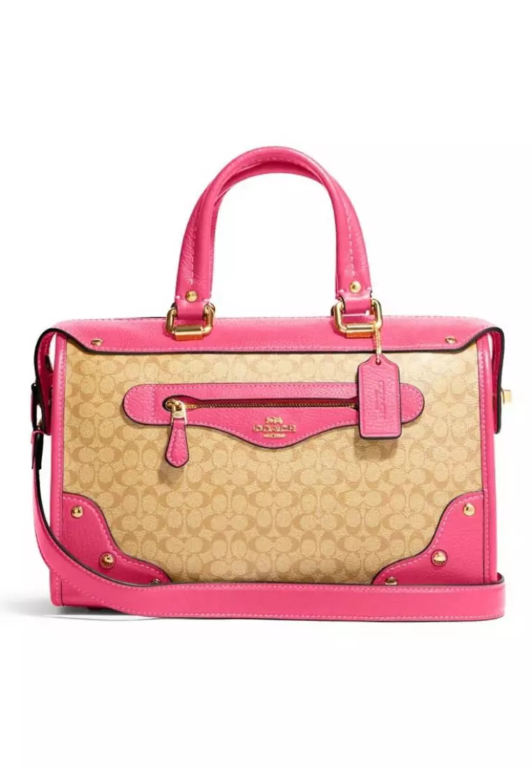 Coach Millie Satchel In Colorblock Signature Canvas Light Khaki Petunia