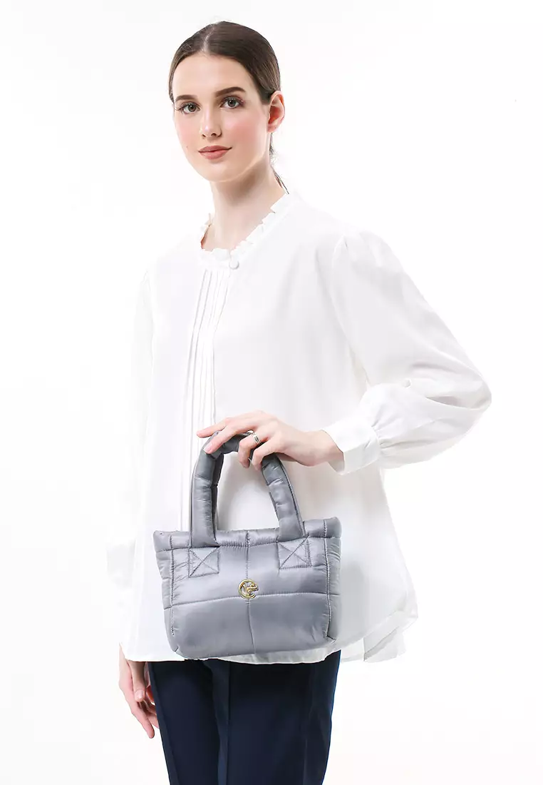 Angelina Pillow Puffy Bag Smooth Texture And High Quality - Silver Grey
