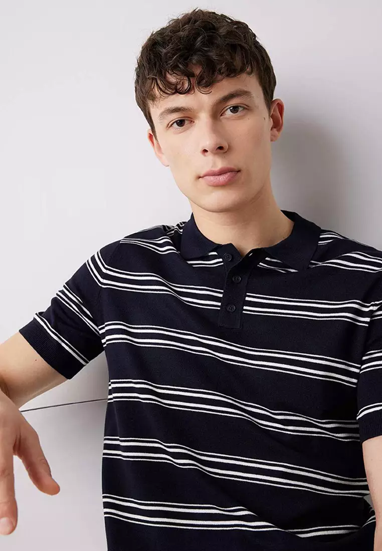 Striped Short Sleeve Soft Key Knitwear Polo Shirt