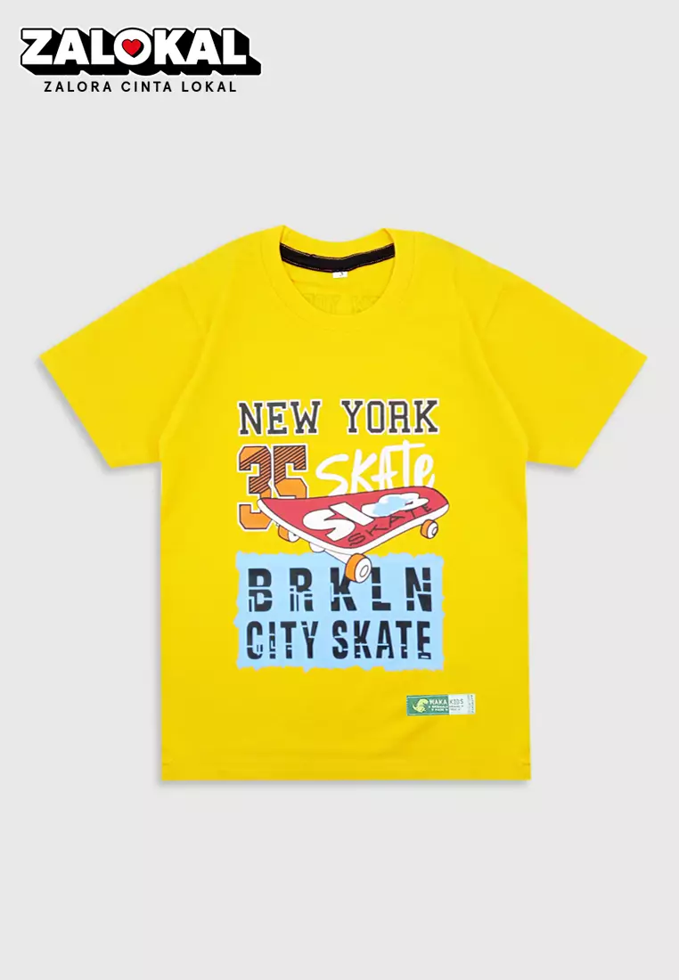 Wakakids Kaos Atasan Baju Anak Laki Laki Usia 1 Tahun Hingga 4 Tahun Motif New York City Skate 3959 Kuning