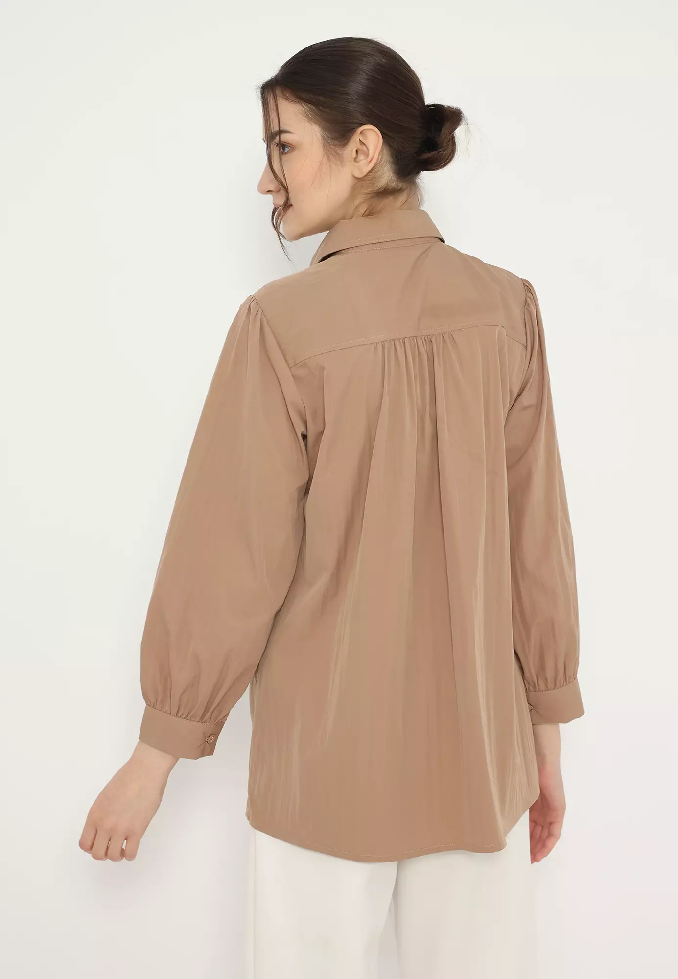 Shirt Brown Embroidery Long Sleeve Arlette By Brilliant Girl Warna Coklat