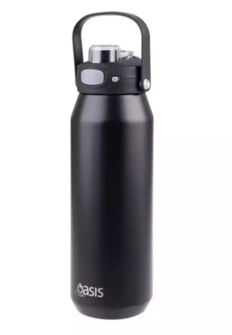 Oasis Ceramic Stainless Steel Triple Wall Capri Quick Release Drink Bottle 1L - Black