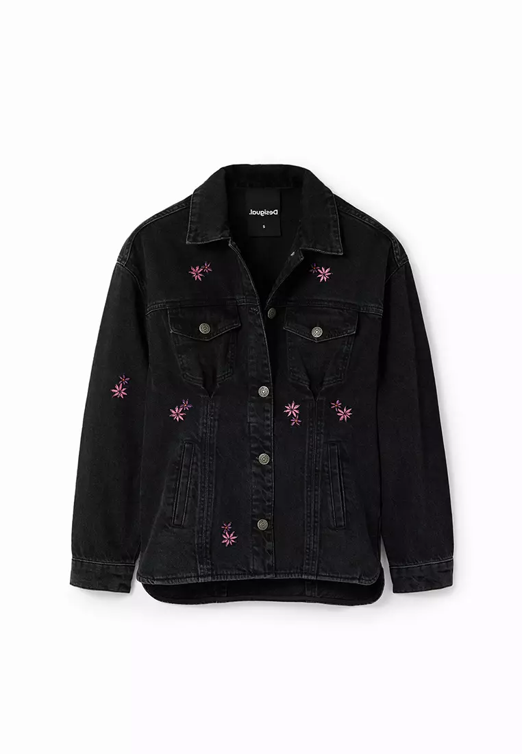 Desigual Woman Floral denim trucker jacket.