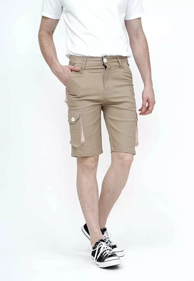 Celana pendek kargo pria cargo pants slim fit melar stretch houseofcuff Krim tua