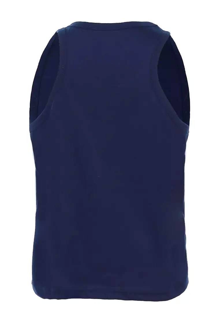 Oriel Singlet Anak Unisex Motif Detak Kids Tshirt Sleeveless Material Cotton ORIGINAL - Navy