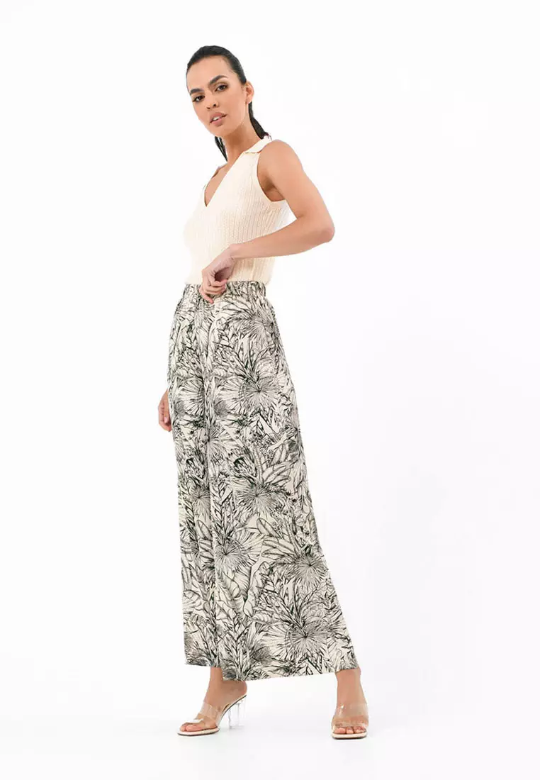 White printed cheap palazzo pants