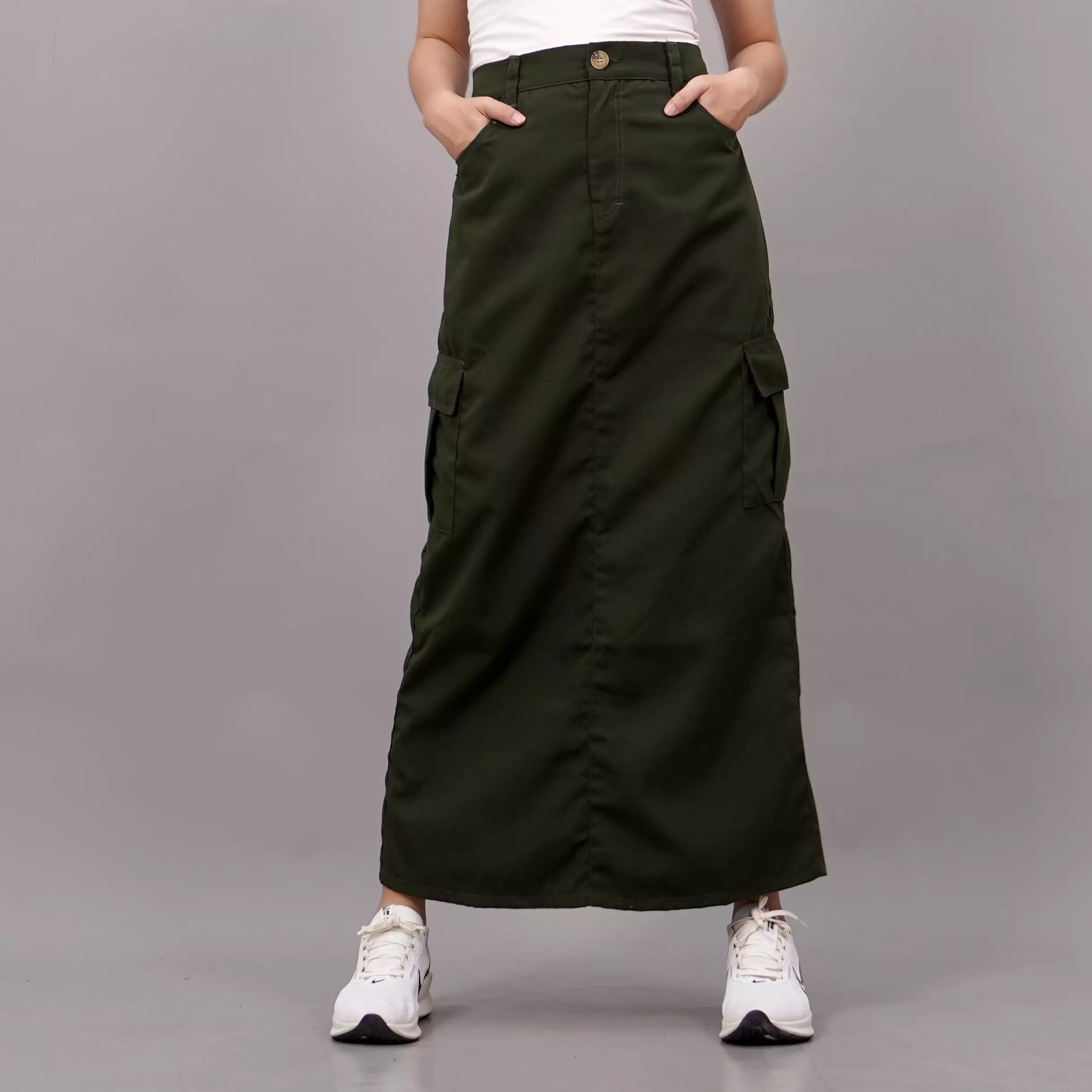 MAGGIE Rok Kekinian Rok Cargo Skirt Rok Panjang - ARMY