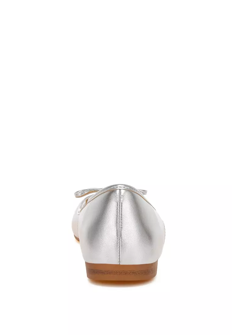 Bow Detail Metallic Ballerinas in Silver