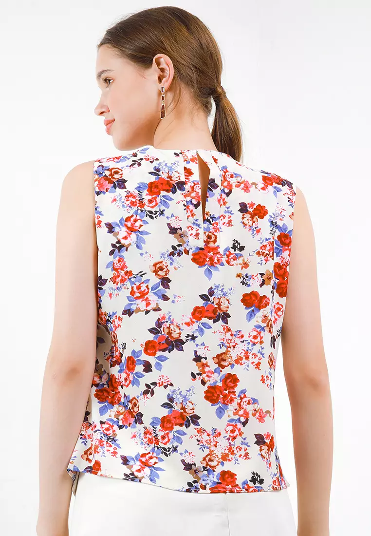 Verda Floral Print Blouse In Off-White
