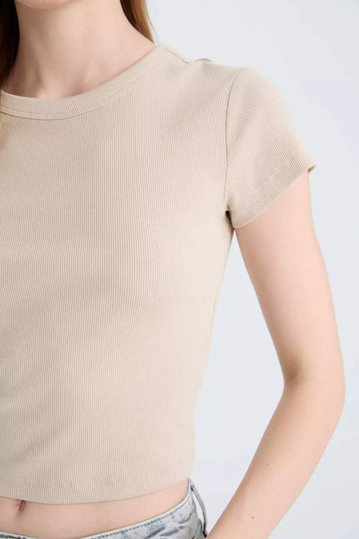 Coool Fitted Basic Plain Ribbed Camisole Short Sleeve T-Shirt E0287Ax25Sm