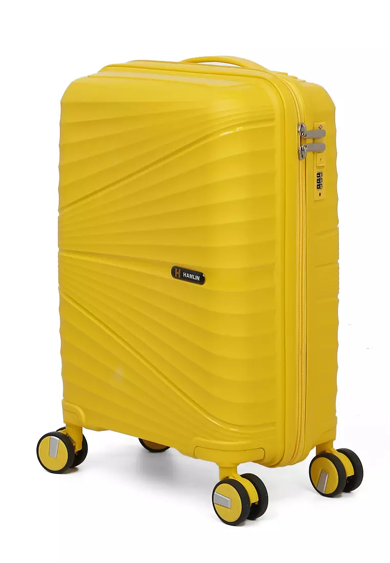 Carlton Koper Size 20inch Unisex Lock Anti Theft Zipper Suitcase Material Fiber ORIGINAL - Yellow
