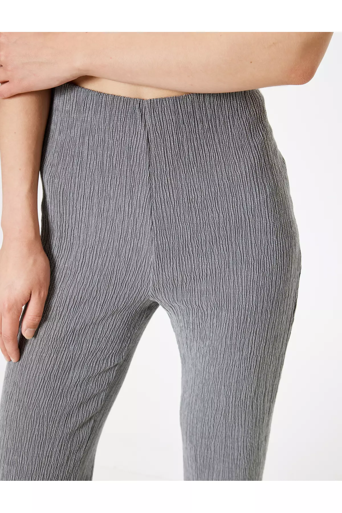 喇叭褲 高腰索繩腰部彈性嫘縈混紡紋理