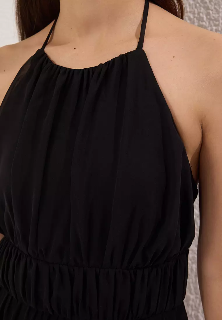 Black Plain Skirt Waist Opening Short / Mini Woven Dress TWOSS25EL00415