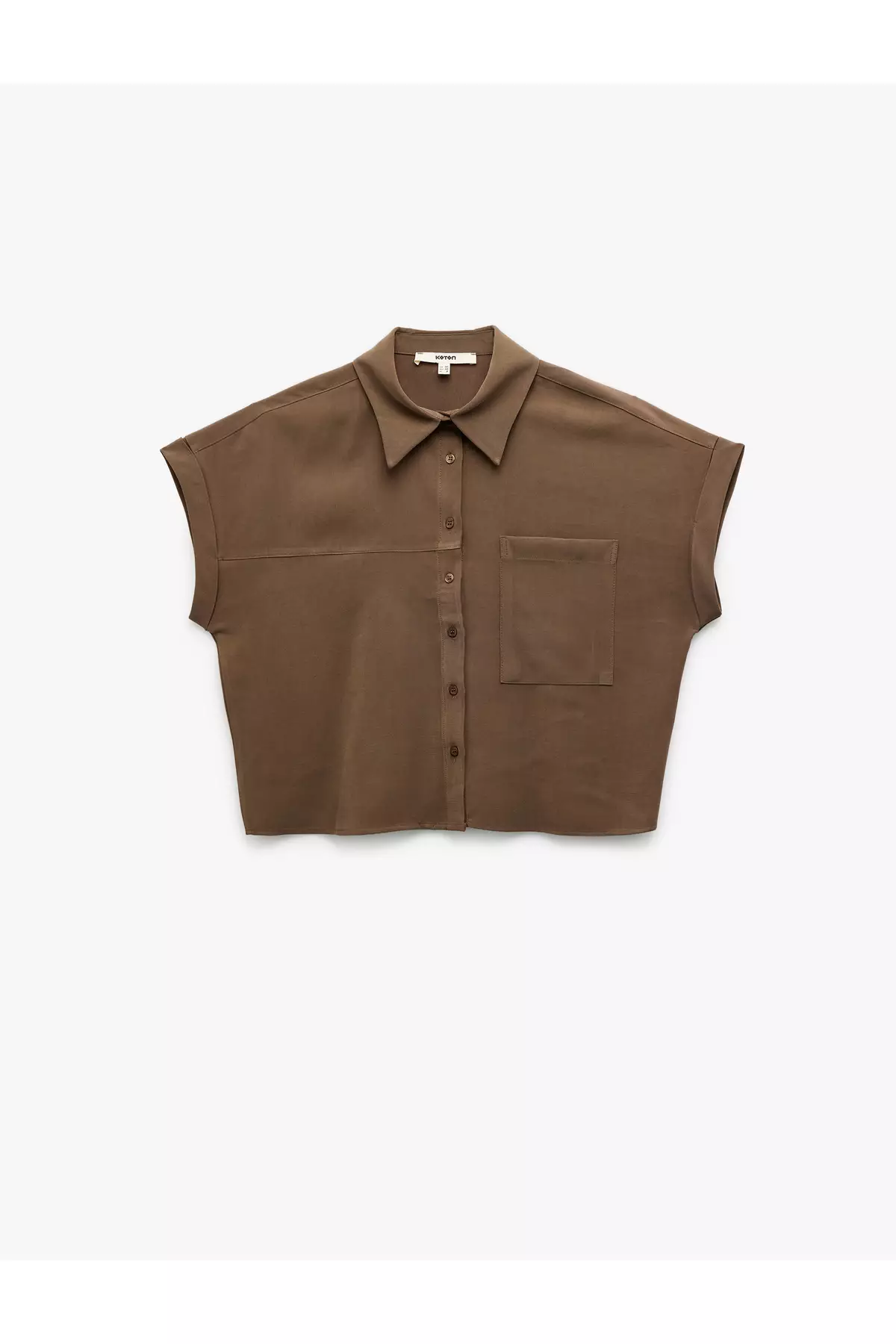 Viscose Fabric Cap Sleeve Classic Collar Pocket Crop Shirt