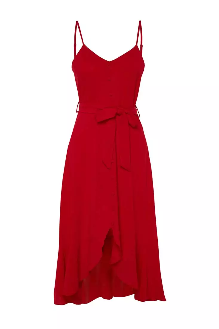 Belted Midi Ruffle Dress