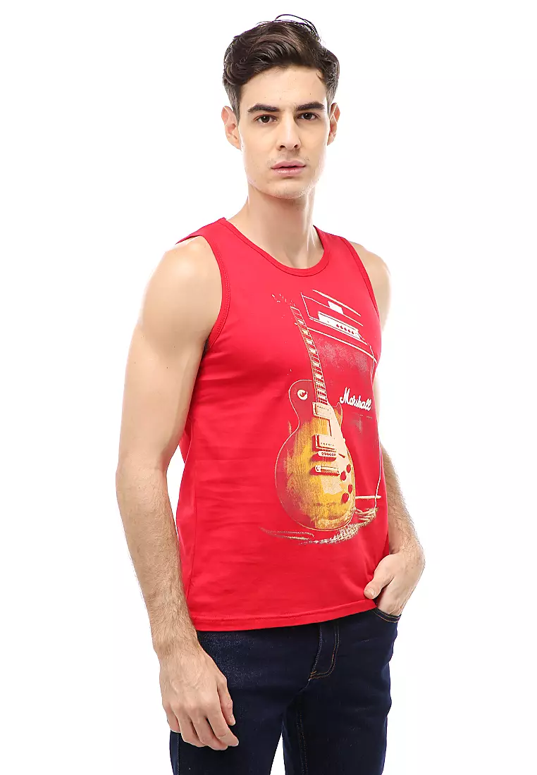 Agies Pakaian Dalam Pria Tank Top Singlet Guitar Motive Material Cotton ORIGINAL - Red