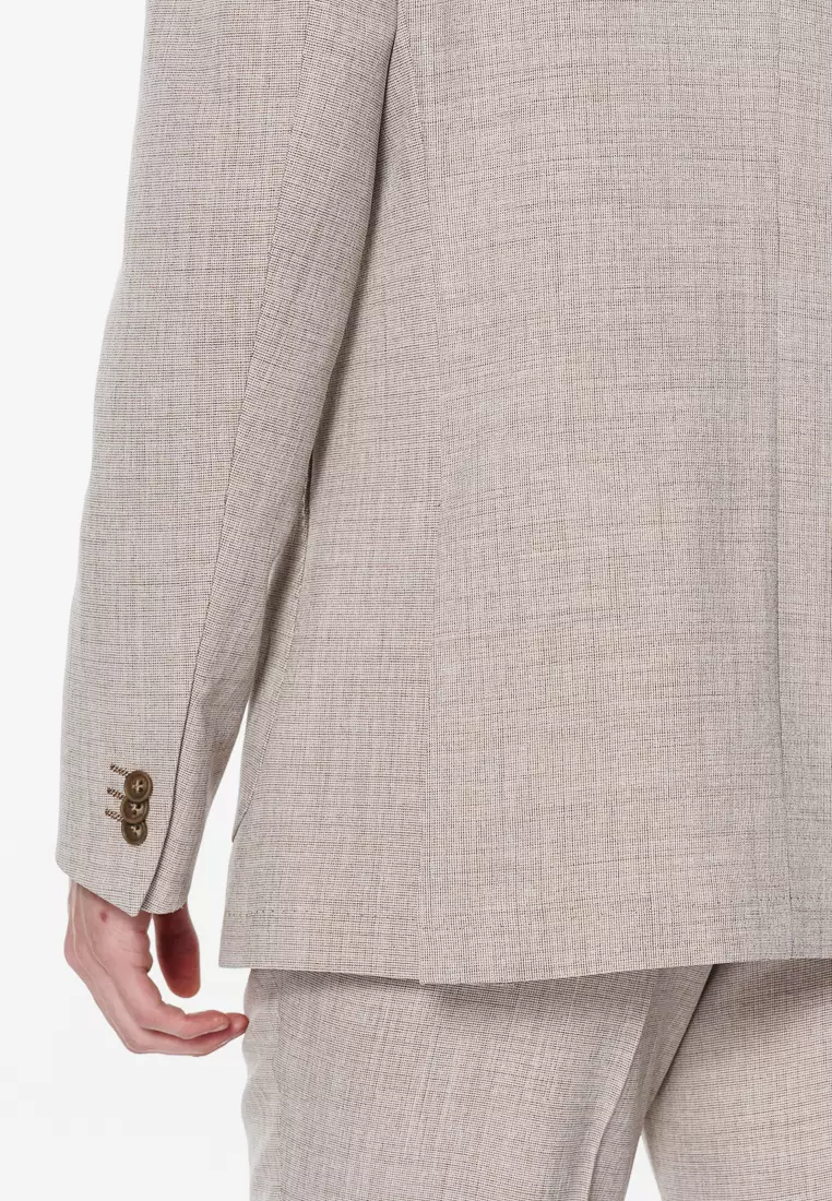 米色紋理修身版西裝外套(可機洗)