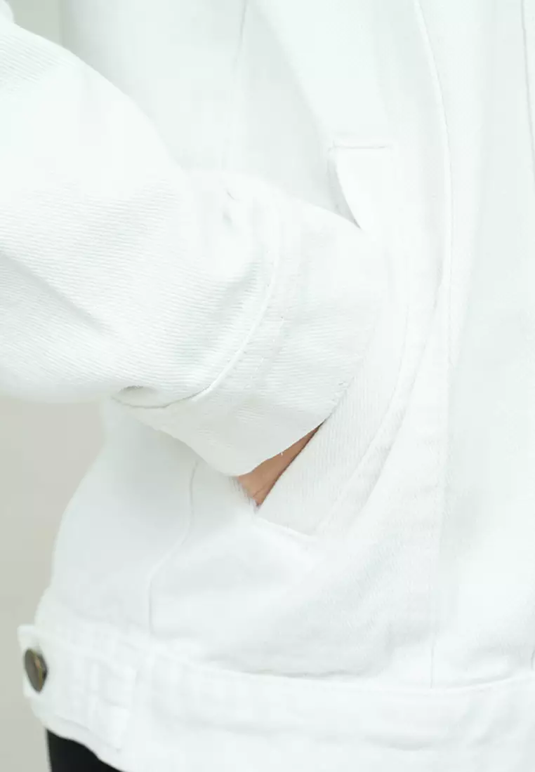 Jaket Jeans Wanita Polos Tebal Dilan Jaket Denim Putih