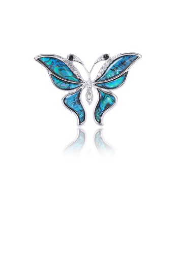 Glamorousky white Fashion and Elegant Blue Butterfly Brooch with Cubic Zirconia A0304AC1A1AABCGS_1
