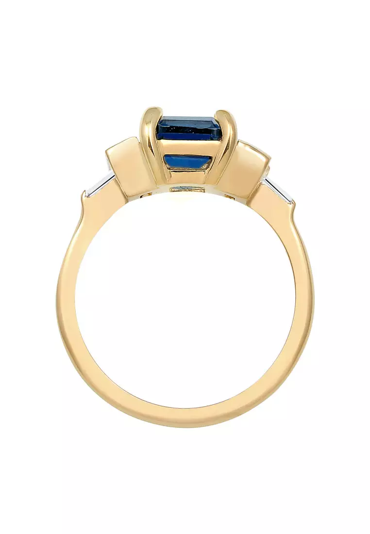 Cincin Perhiasan Perak 925 Wanita Rectangle Sapphire Gold Plated