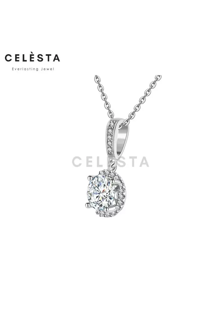 Berlian Moissanite Anais Pendant [GRA CERTIFICATE MOISSANITE DIAMOND] - Kalung Moissanite Diamond 2 CT 925 Silver Celesta by Her Jewellery