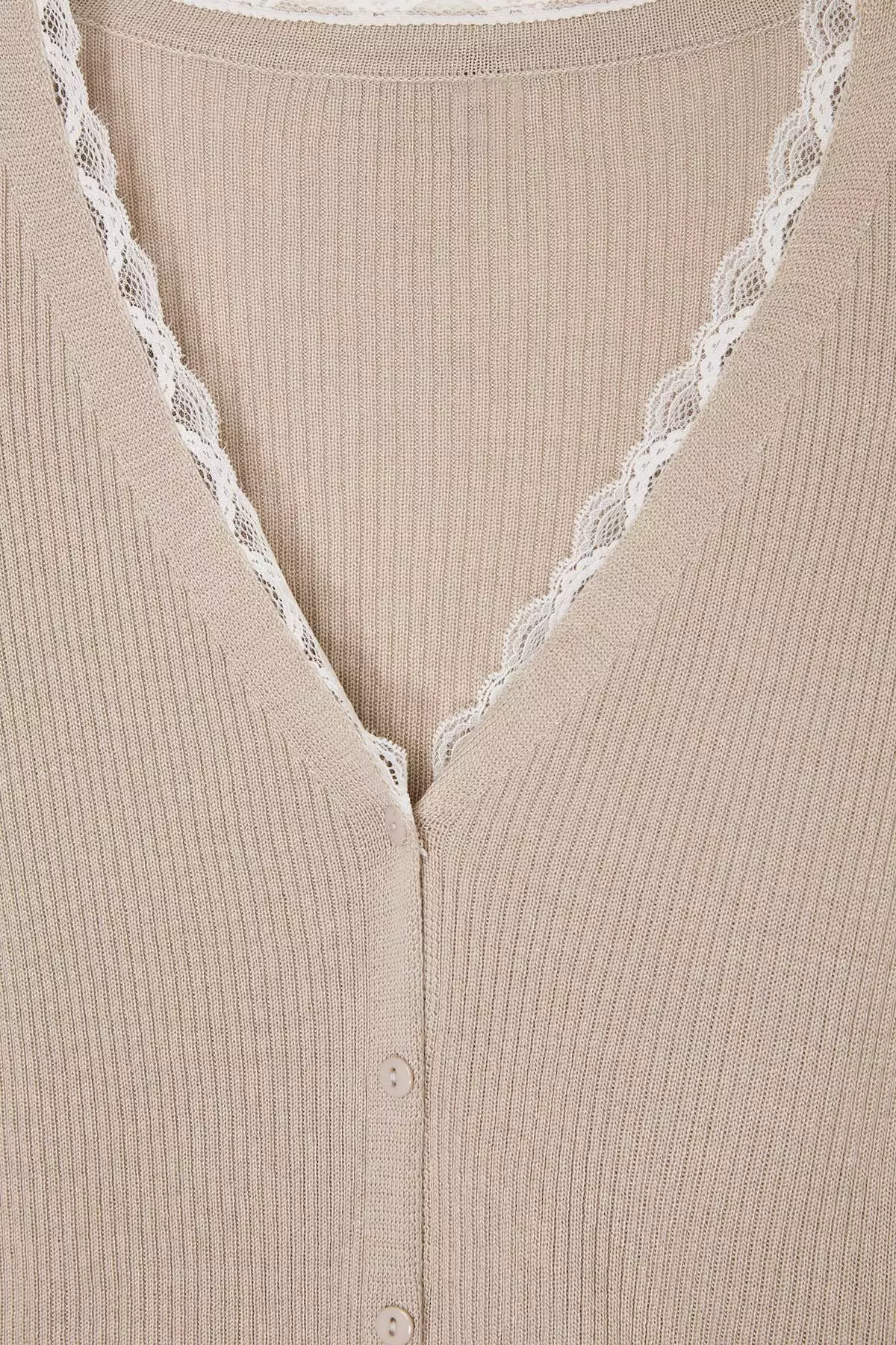 Stone V-Neck Lace Detailed Color Block Fitted Slim Knitwear Blouse Twoss26Bz00292