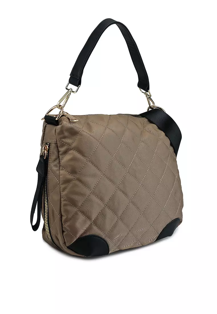 Quilted Nylon Convertible Shoulder Bag