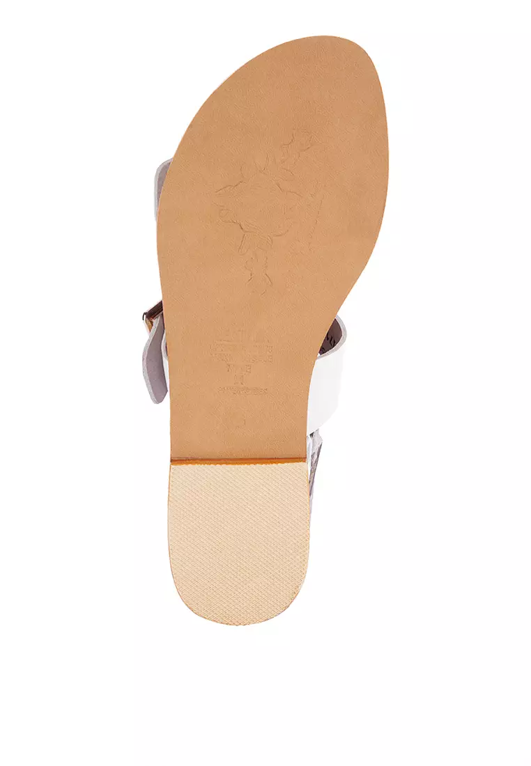 Two Strap Leather Slide Flats